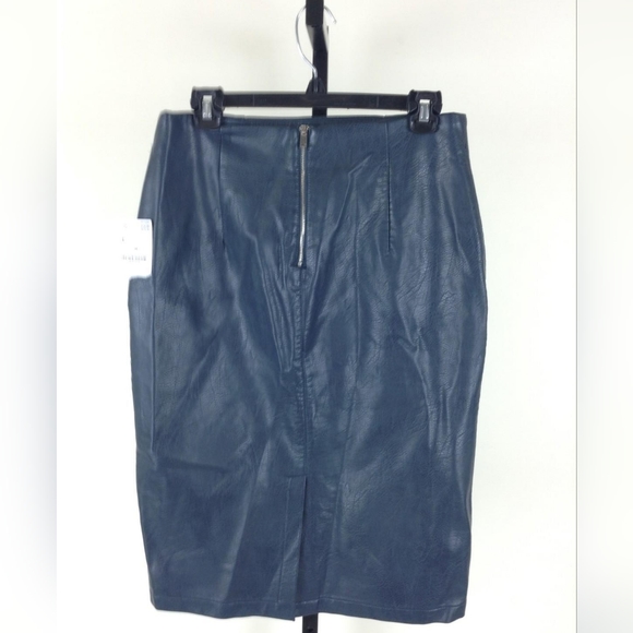Zara Basic Collection - Navy Vegan Leather Pencil Skirt Size Large -New With Tag - Picture 2 of 7